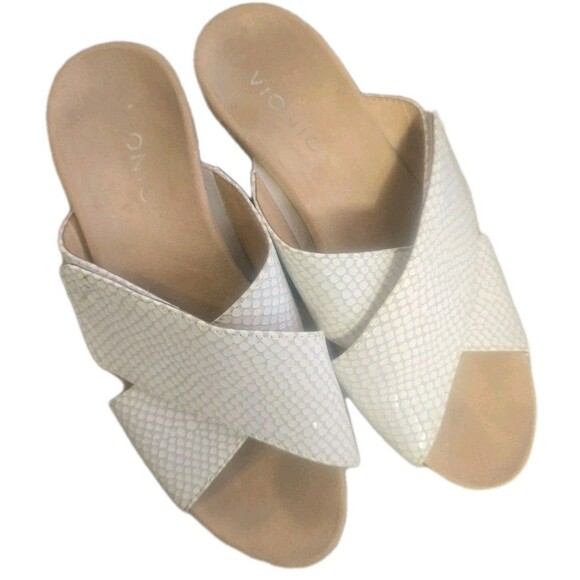 Vionic Shoes - Vionic Leticia Sandals Women 6.5 White Snakeskin Cork Wedge Slide Comfort